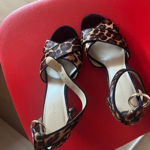 Sexy Ann Taylor calf hair sandals block heel ankle strap heels NWOT